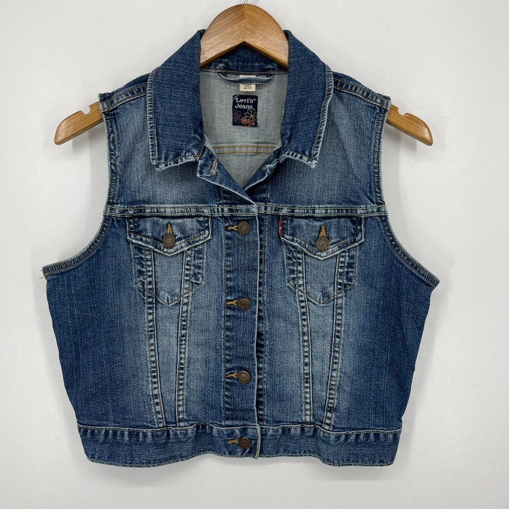 Levi's Denim Vest Girl's Size L Blue Collared Button Western Vtg Y2K